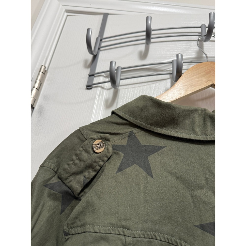 Knox Rose Womens XL Olive Green Star Print Utility Button Down Shirt Jacket - Picture 11 of 16